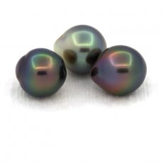 Lot of 3 Tahitian Pearls Semi-Baroque B from 9.5 to 9.7 mm