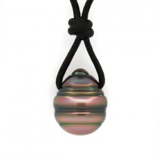 Leather Necklace and 1 Tahitian Pearl Ringed C 11 mm