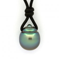 Leather Necklace and 1 Tahitian Pearl Ringed C 12.5 mm
