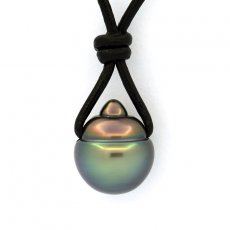Leather Necklace and 1 Tahitian Pearl Ringed B 11.8 mm