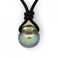 Leather Necklace and 1 Tahitian Pearl Ringed C 11.8 mm