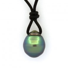 Leather Necklace and 1 Tahitian Pearl Ringed C 11.3 mm