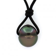 Leather Necklace and 1 Tahitian Pearl Ringed B 10.9 mm