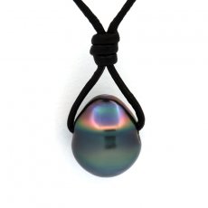 Leather Necklace and 1 Tahitian Pearl Ringed B 10 mm