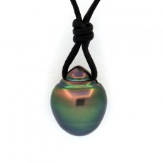 Leather Necklace and 1 Tahitian Pearl Ringed C 10.7 mm
