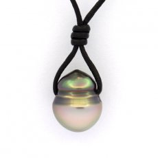 Leather Necklace and 1 Tahitian Pearl Ringed C 10.1 mm