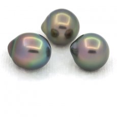 Lot of 3 Tahitian Pearls Semi-Baroque B from 9.5 to 9.8 mm