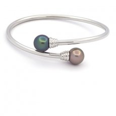 Rhodiated Sterling Silver Bracelet and 2 Tahitian Pearls Round B 10.1 mm