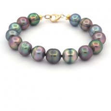 Bracelet with 15 Tahitian Pearls Ringed B/C 9.3 to 10 mm and 14K Gold