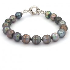 Bracelet with 17 Tahitian Pearls Ringed B/C 8.2 to 9.3 mm and Rhodiated Sterling Silver