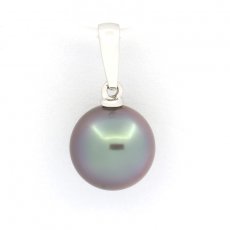 18K solid White Gold Pendant and 1 Tahitian Pearl Round B 9.2 mm