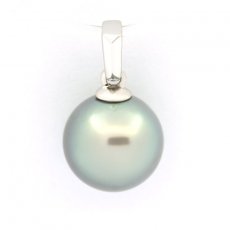 18K solid White Gold Pendant and 1 Tahitian Pearl Round B 9.5 mm