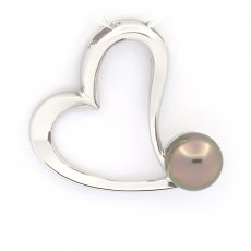 Rhodiated Sterling Silver Pendant and 1 Tahitian Pearl Near-Round C 8.8 mm