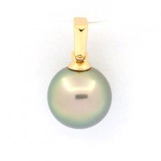 18K solid Gold Pendant and 1 Tahitian Pearl Round B 9.2 mm