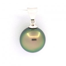 18K solid White Gold Pendant and 1 Tahitian Pearl Round B 10.1 mm