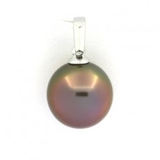 18K solid White Gold Pendant and 1 Tahitian Pearl Near Round B 10.4 mm