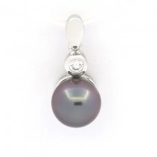 Rhodiated Sterling Silver Pendant and 1 Tahitian Pearl Semi-Baroque B 8.6 mm