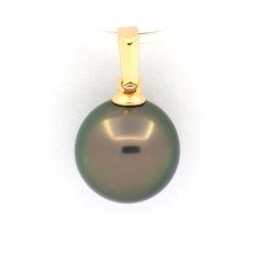 18K solid Gold Pendant and 1 Tahitian Pearl Near Round B 10.1 mm