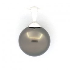 18K solid White Gold Pendant and 1 Tahitian Pearl Near Round B 10.5 mm