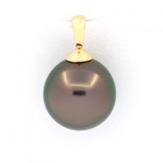 18K solid Gold Pendant and 1 Tahitian Pearl Near Round B 10.9 mm