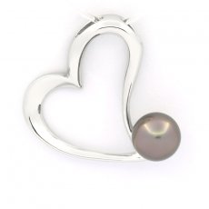 Rhodiated Sterling Silver Pendant and 1 Tahitian Pearl Semi-Baroque B 8.7 mm