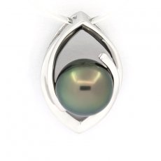 Rhodiated Sterling Silver Pendant and 1 Tahitian Pearl Round C 9.4 mm