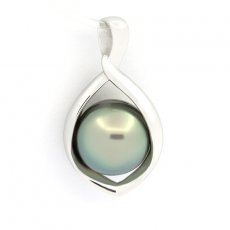 Rhodiated Sterling Silver Pendant and 1 Tahitian Pearl Semi-Baroque C 9.8 mm