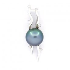 Rhodiated Sterling Silver Pendant and 1 Tahitian Pearl Semi-Baroque C 8.7 mm