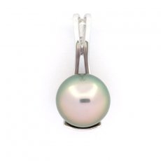 Rhodiated Sterling Silver Pendant and 1 Tahitian Pearl Near-Round C 9.6 mm