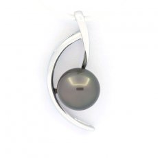 Rhodiated Sterling Silver Pendant and 1 Tahitian Pearl Round C 8.4 mm