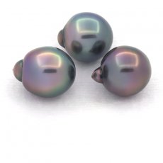 Lot of 3 Tahitian Pearls Semi-Baroque B/C 10 mm