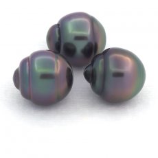 Lot of 3 Tahitian Pearls Ringed B from 10.5 to 10.7 mm