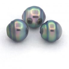 Lot of 3 Tahitian Pearls Ringed C from 10.4 to 10.6 mm