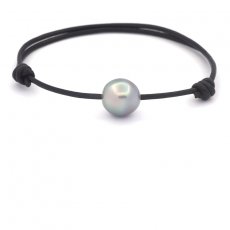 Leather Bracelet and 1 Tahitian Pearl Semi-Baroque C 11.2 mm