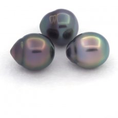 Lot of 3 Tahitian Pearls Semi-Baroque B/C from 10.5 to 10.9 mm