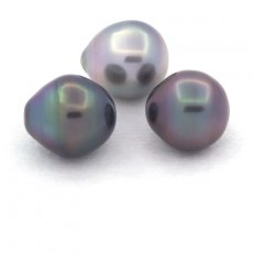 Lot of 3 Tahitian Pearls Semi-Baroque B/C from 10.5 to 10.8 mm
