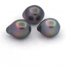 Lot of 3 Tahitian Pearls Semi-Baroque B from 10.5 to 10.7 mm