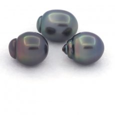 Lot of 3 Tahitian Pearls Semi-Baroque B from 10.5 to 10.7 mm