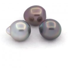 Lot of 3 Tahitian Pearls Semi-Baroque B from 10.6 to 10.8 mm