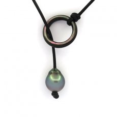 Leather Necklace and 1 Tahitian Pearl Semi-Baroque C 11.6 mm