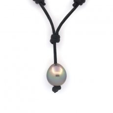 Leather Necklace and 1 Tahitian Pearl Semi-Baroque C 11.3 mm