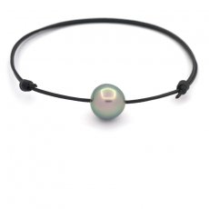 Leather Bracelet and 1 Tahitian Pearl Semi-Baroque A 11.1 mm