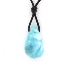 Leather Necklace and 1 Larimar - 28 x 16 x 9 mm - 7.2 gr