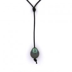 Leather Necklace and 1 Tahitian Pearl Semi-Baroque C 10.8 mm