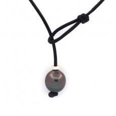 Leather Necklace and 1 Tahitian Pearl Semi-Baroque C 11.5 mm