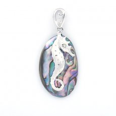 Abalone and Rhodiated Sterling Silver Hypocampus Pendant