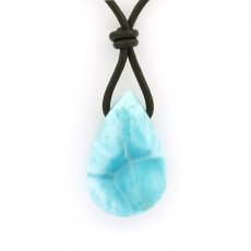 Leather Necklace and 1 Larimar - 26 x 16.5 x 9.2 mm - 6.2 gr