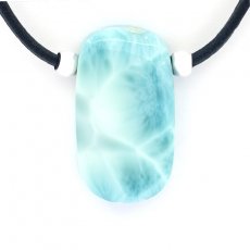 Leather Necklace and 1 Larimar - 32 x 18 x 8.5 mm - 10.5 gr