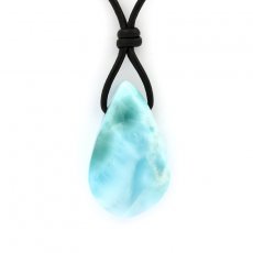 Leather Necklace and 1 Larimar - 30 x 18 x 9 mm - 8 gr