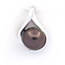 14K Solid White GoldPendant and 1 Tahitian Pearl Round B 9.7 mm